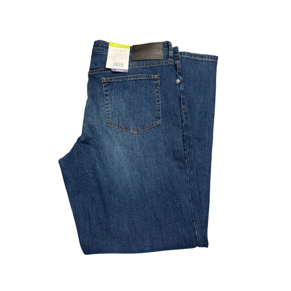 NWT Men's Eddie Bauer Flex Comfort Denim Regular Fit Med Indigo Blue Jeans 40x34 - Picture 1 of 7